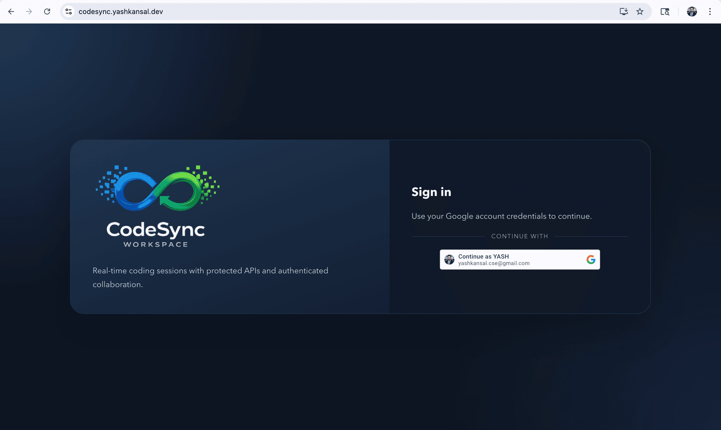 CodeSync authenticated sign in
