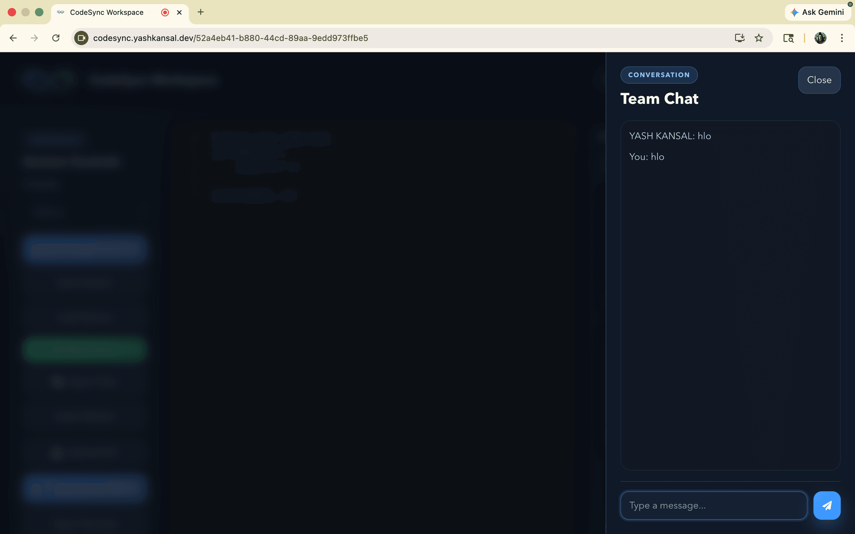 Team chat panel in CodeSync